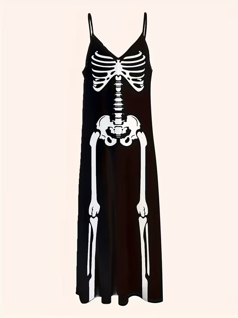 Long spaghetti straps skull dress