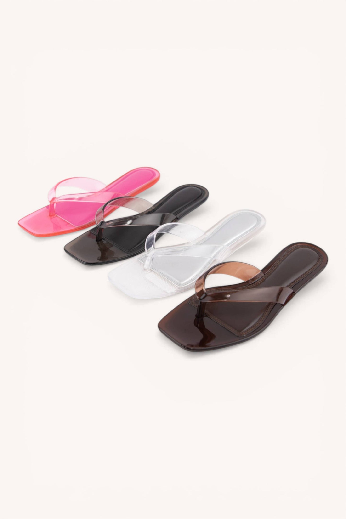 ROME-01 Jelly Thong Sandals Square Toe Clear Trend Flats: SMOKE / B18