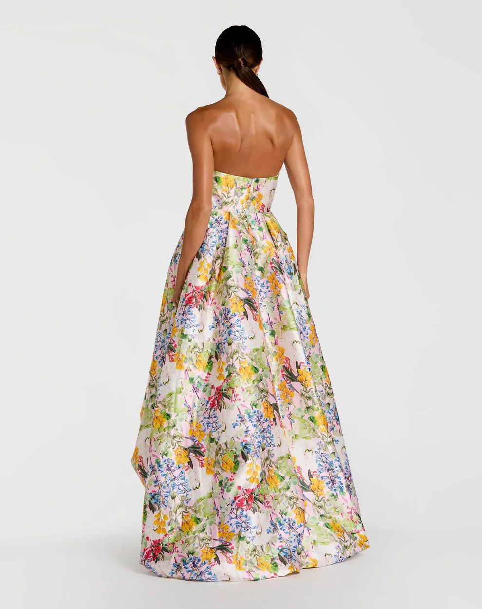 Multicolor Strapless Floral High Low Bubble Hem Gown Style #11991