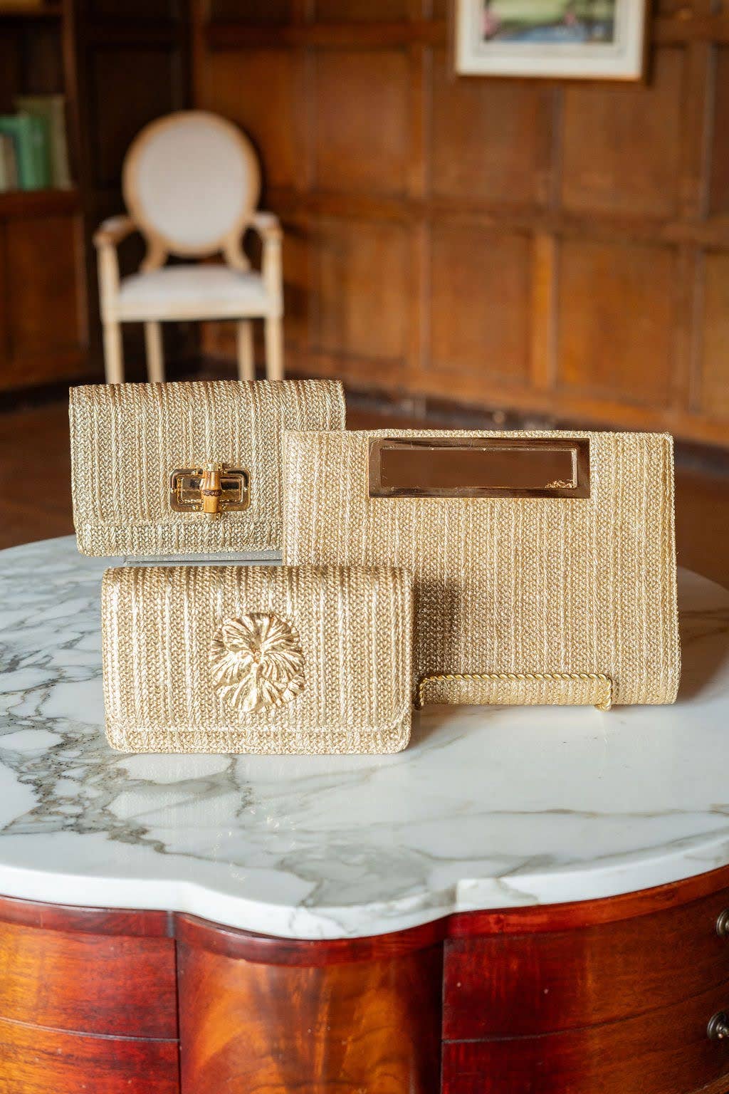 Chloe Gold Straw Clutch - WS