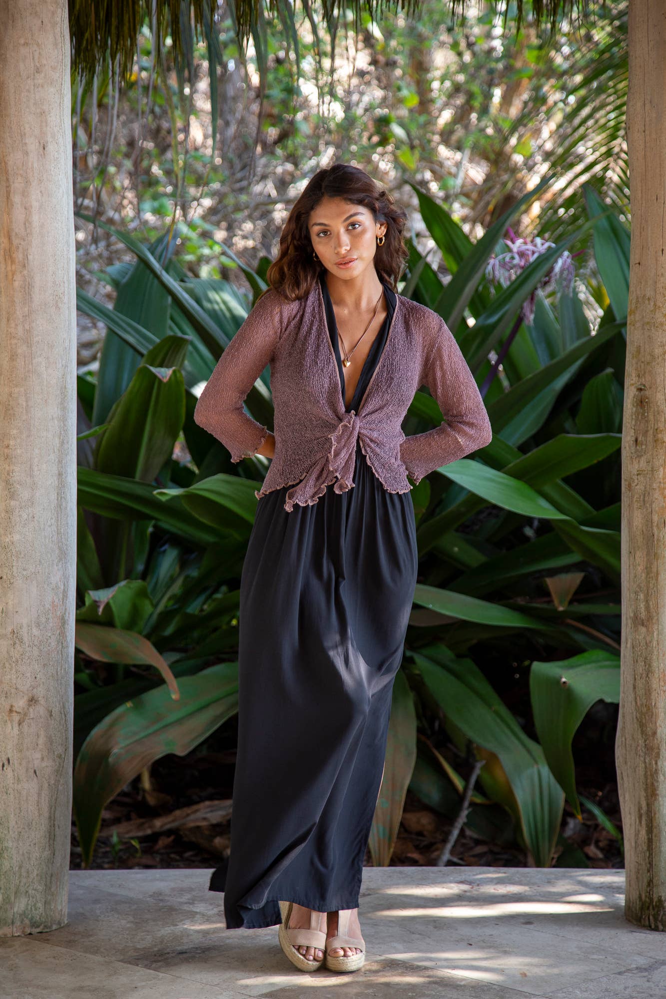 Summer Knit Sheer Cardigan Bolero Shrug Cover in Pink Chocolate: 3/4 Sleeve XS-L