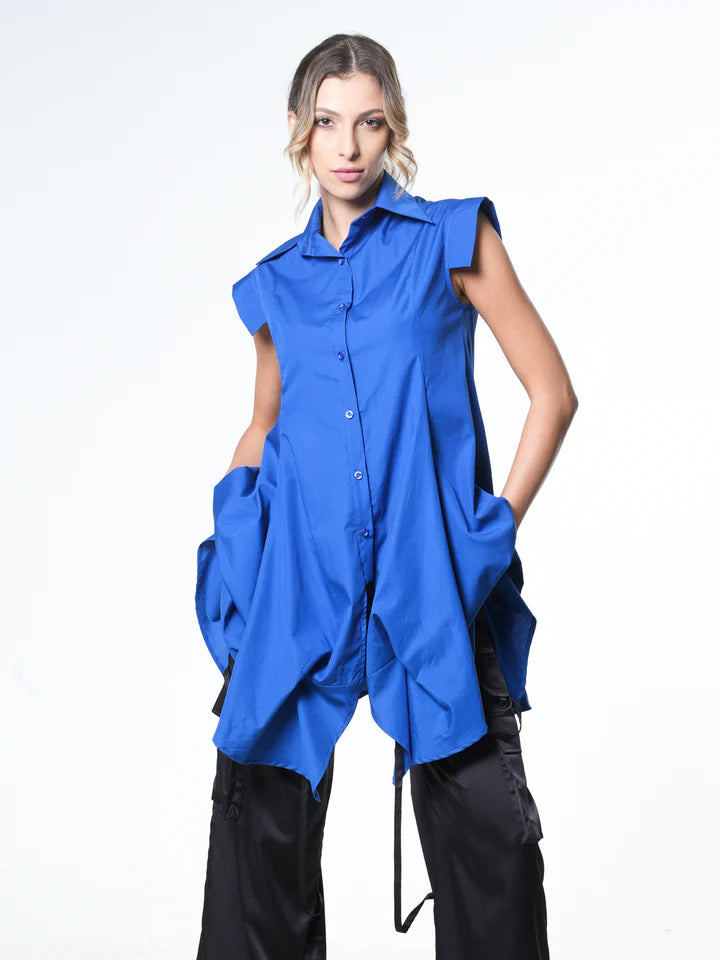 Metamorphoza | Extravagant Draped Tunic Shirt In Blue