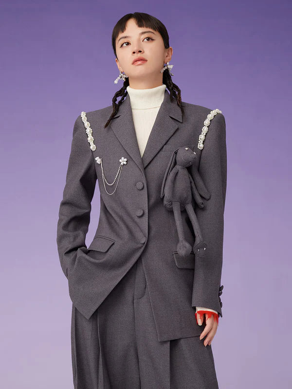 Mukzin | Grey Loose Coat with Rabbit Decoration