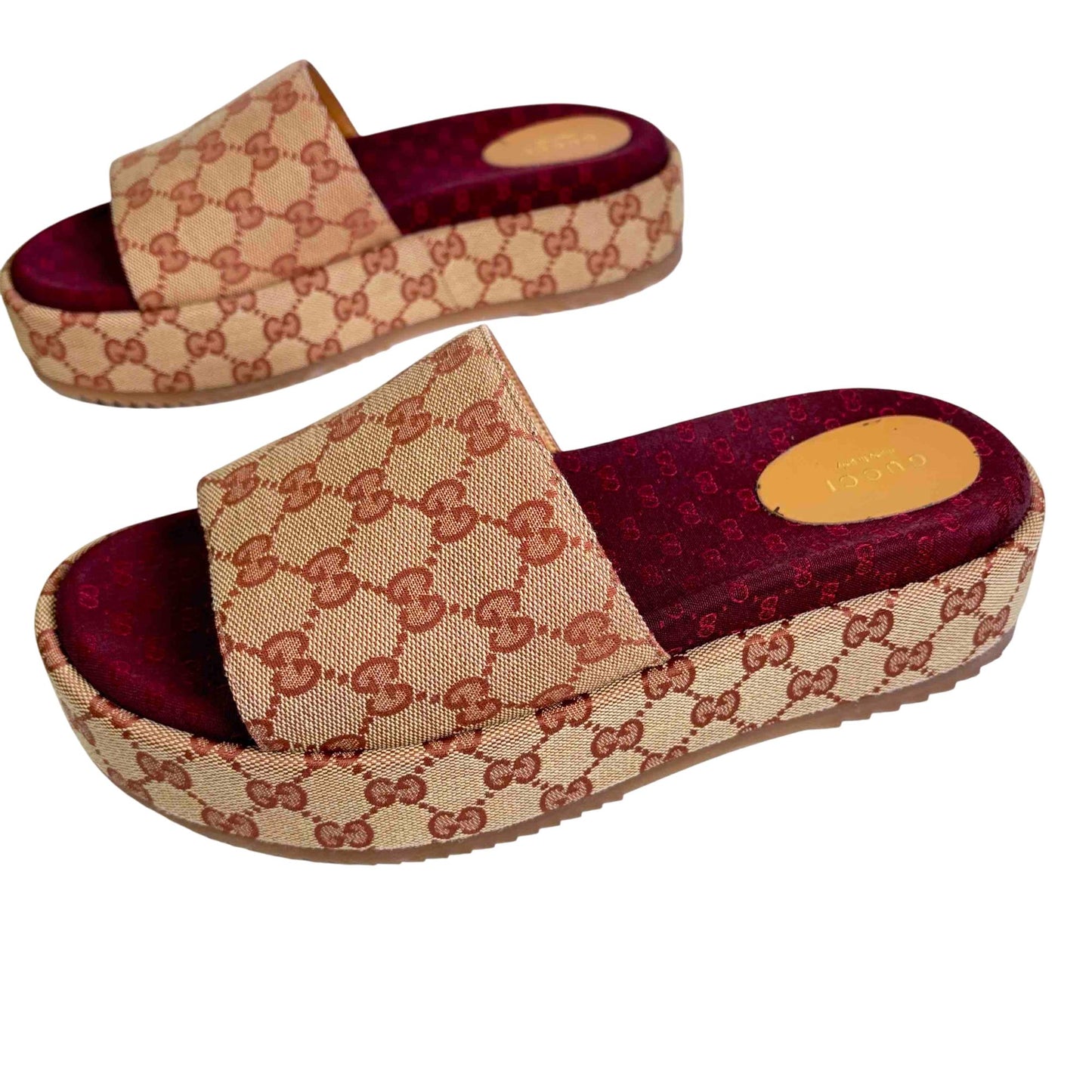Gucci | Canvas GG Monogram Angelina Platform Slide Sandals