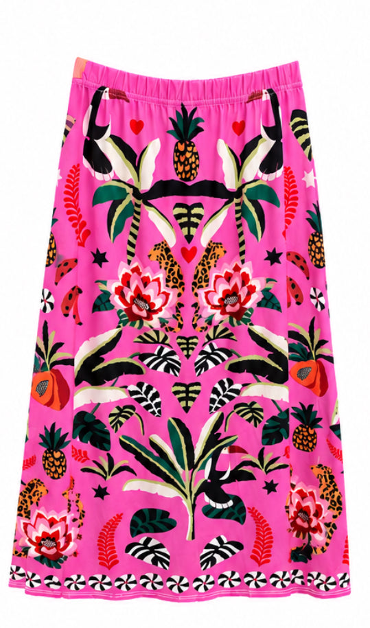 Pink Tropical Patterned Skirt
