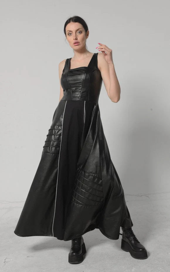 Metamorphoza | Long Flare Vegan Leather Dress