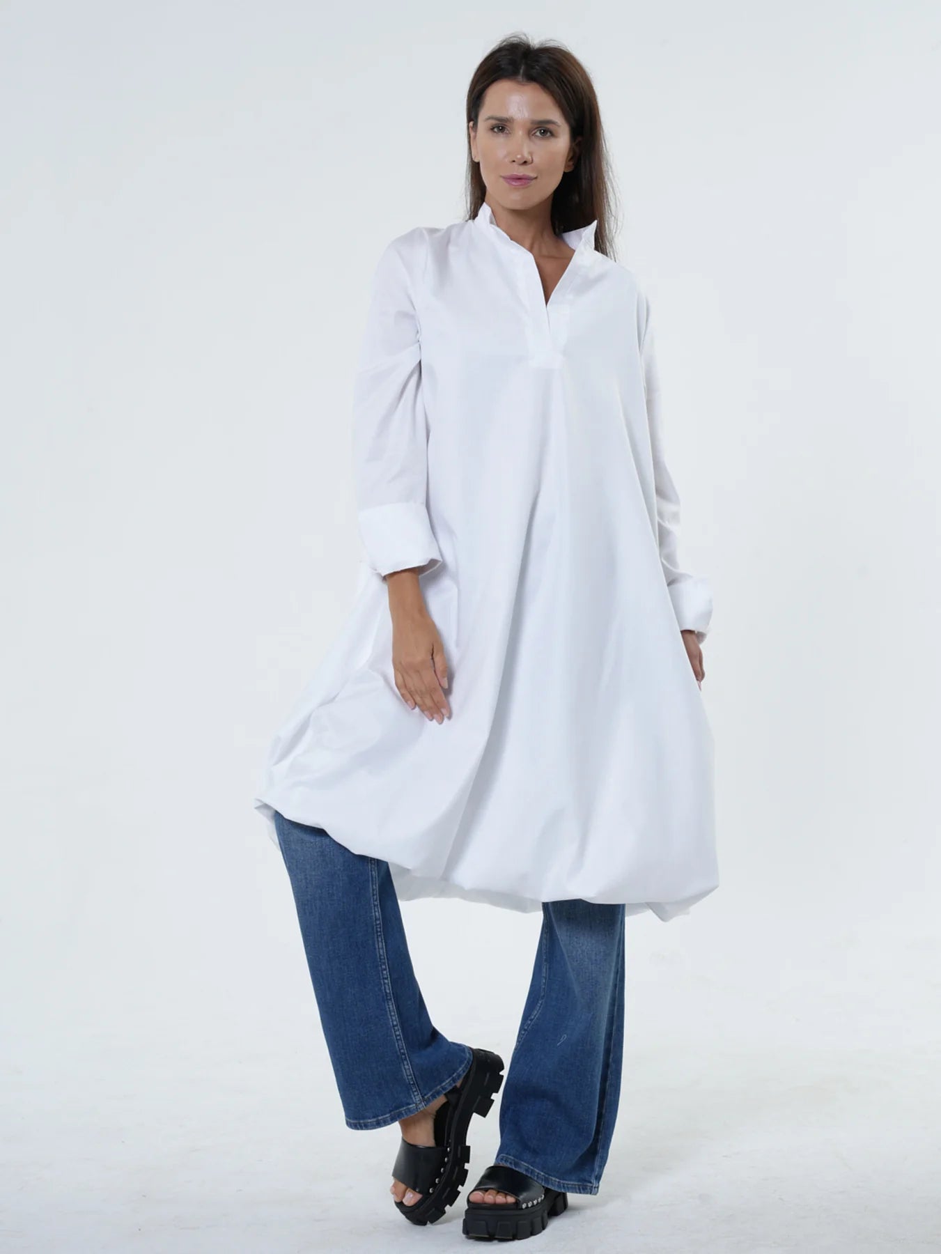 Metamorphoza | Long Sleeve Tunic Dress In White