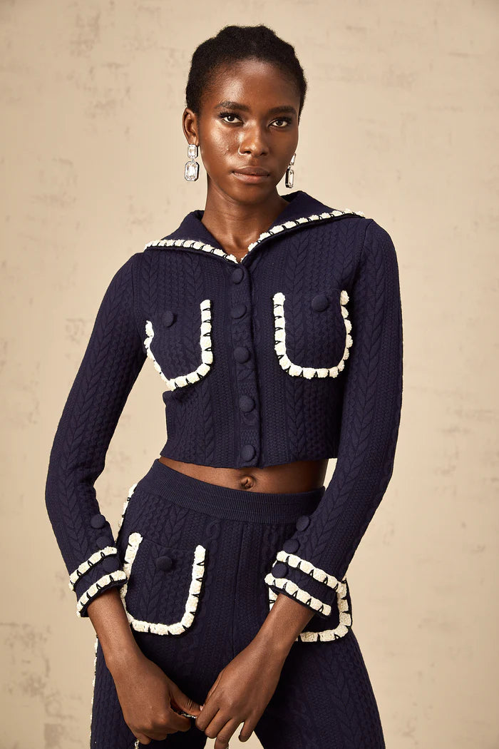 Miss Rosier | Elvira navy blue crochet-knit cardigan