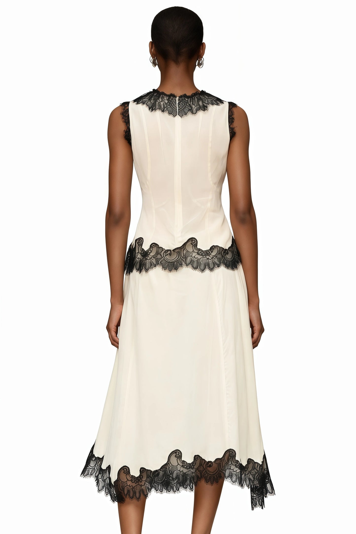 Relvoux | Phoenix Neutral Lace Panel Chiffon Top & Skirt Set