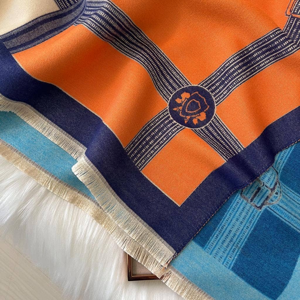 Equestrian Turq/Orange Prance Reversible Wrap– Artisan Shawl