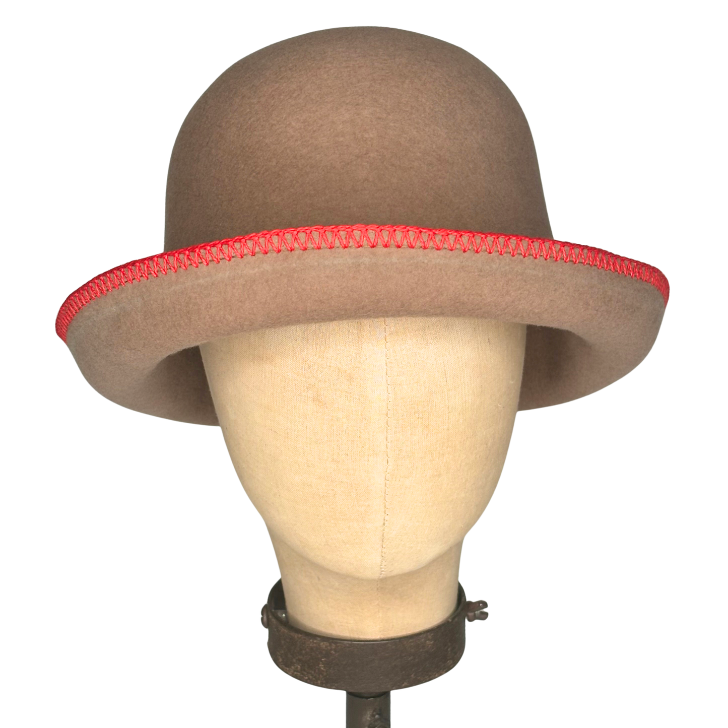 Hat | Wool Camel and Red Whip Stitch 6-Way Cloche Hat