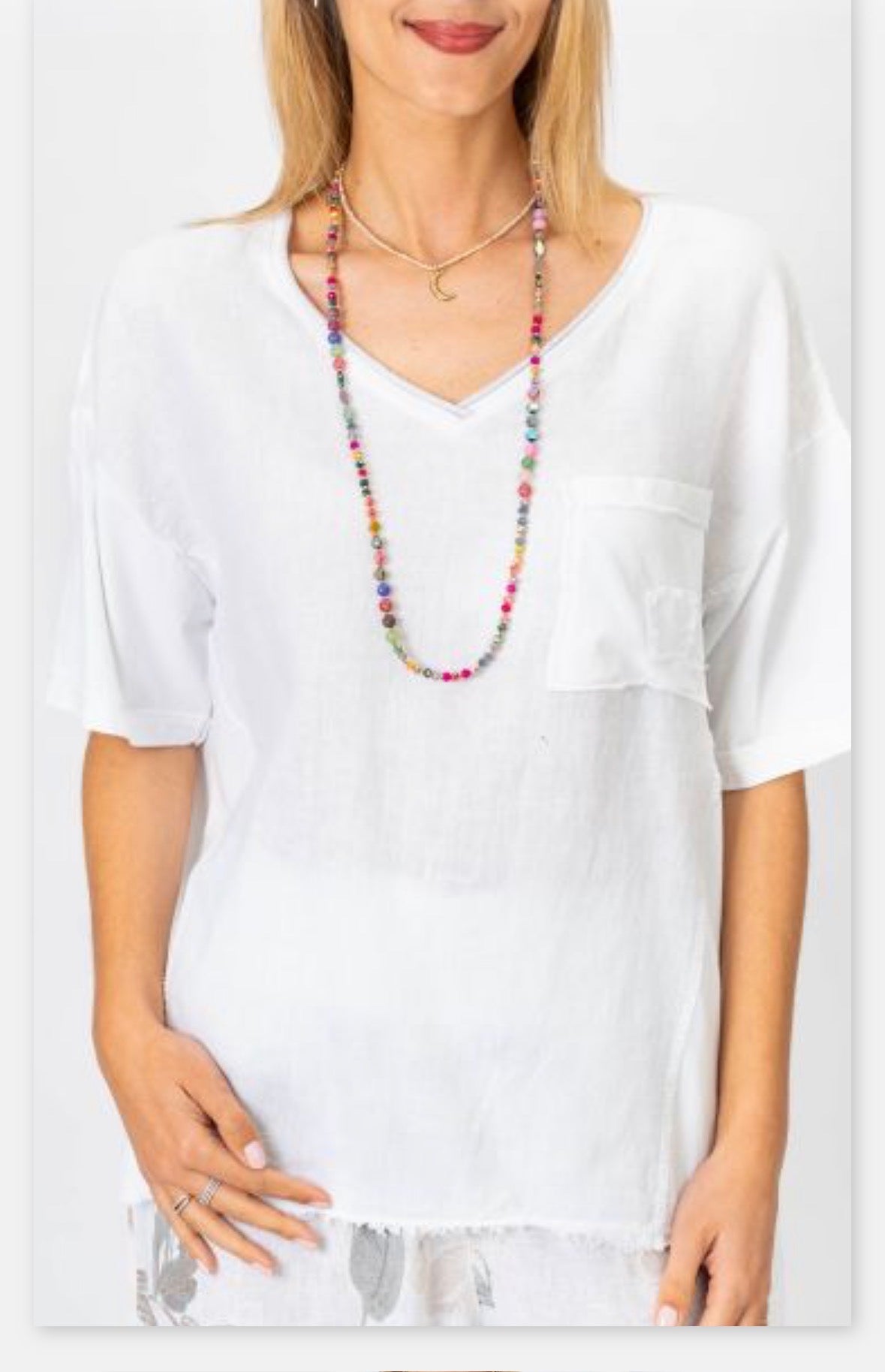 Linen Top V Neck Silver Tread