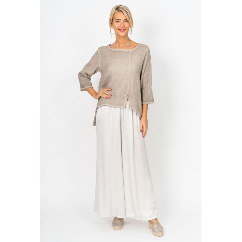 Hi Low Button Linen& Cotton Top