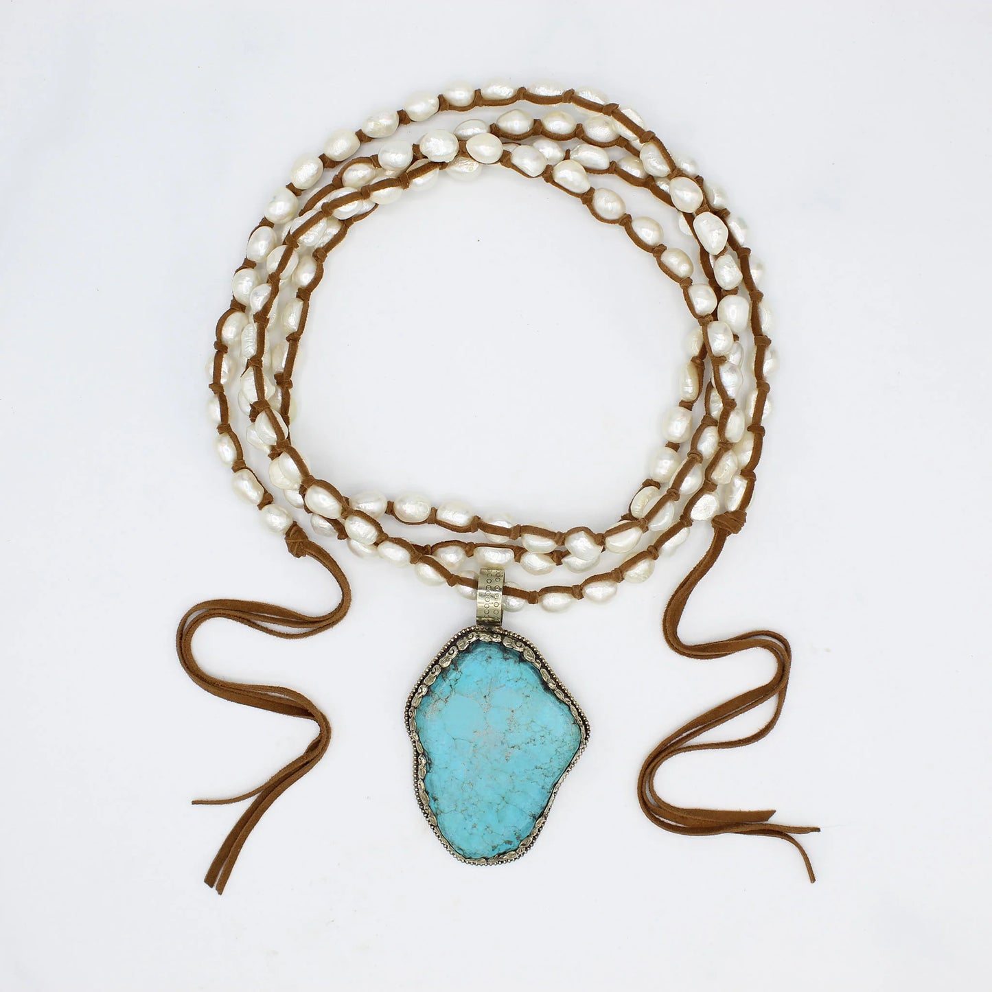 Fresh Water Pearl Medium Xlong with Turquoise Pendant