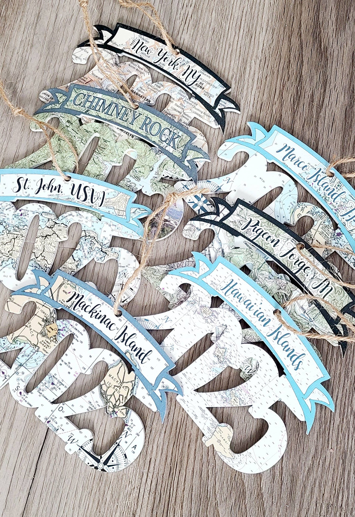 Wood 2025/Year Shaped Ornament with Map -Custom Location!