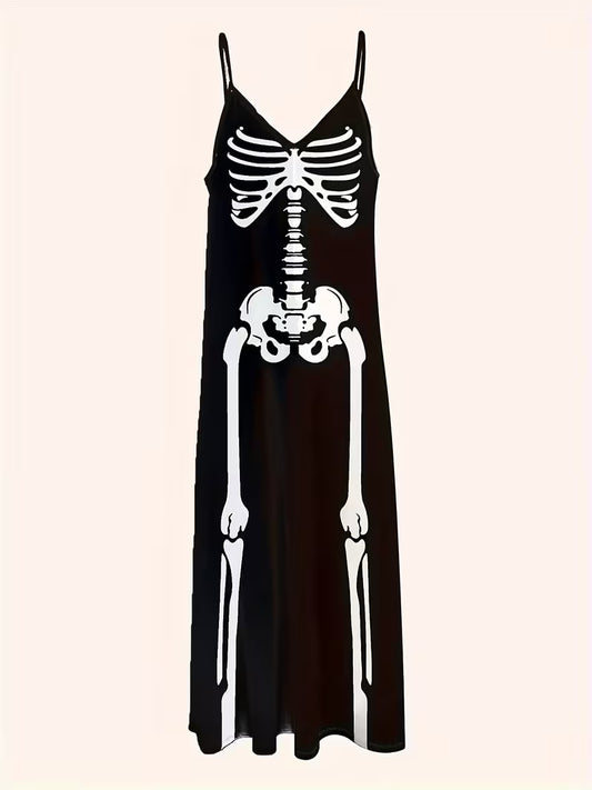 Long spaghetti straps skull dress