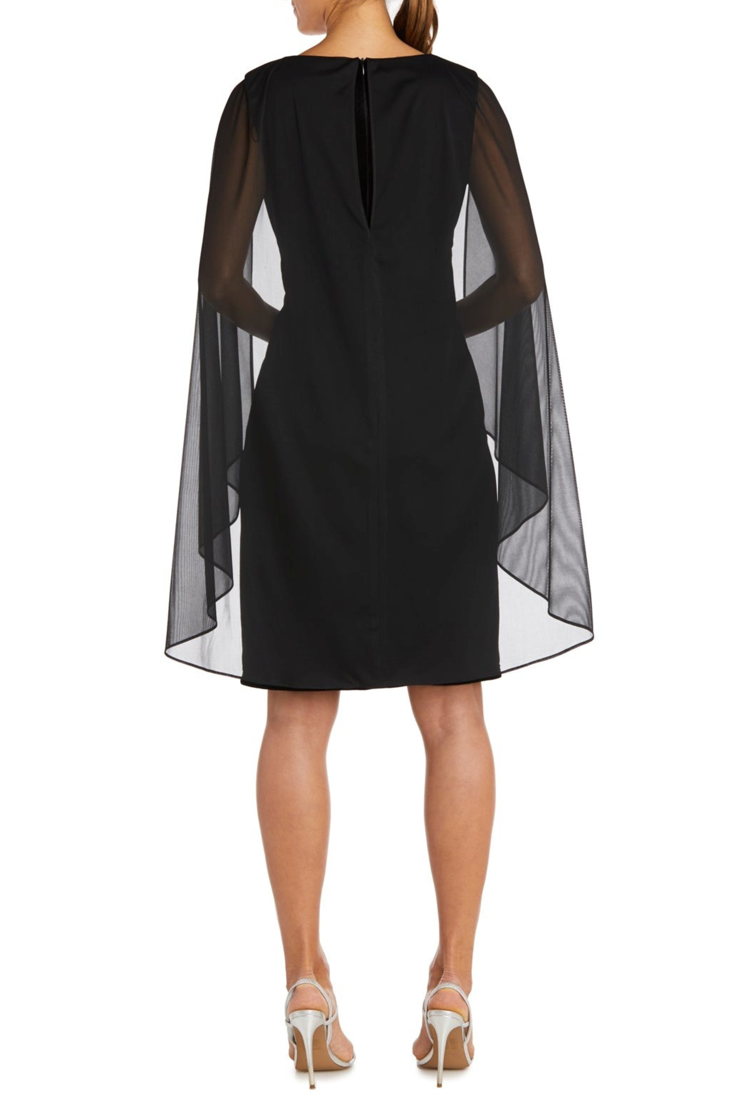 RM Richards Black Velvet Capelet Short Dress: BLACK / 12