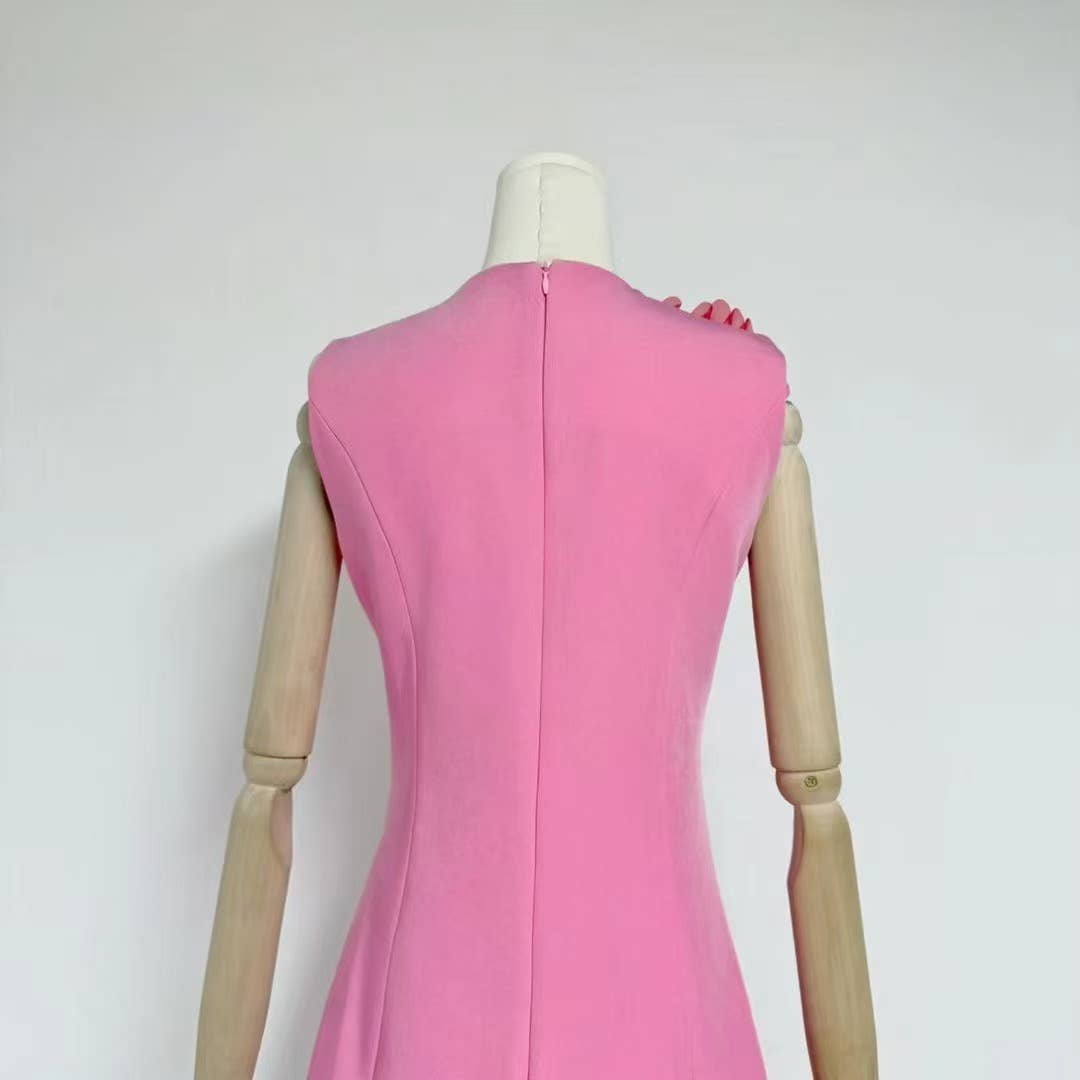DR510Y Summer 3D Floral Embroidered Sleeveless Vest Dress: Yellow / English / M