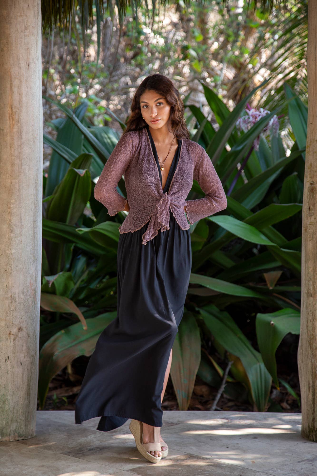 Summer Knit Sheer Cardigan Bolero Shrug Cover in Pink Chocolate: 3/4 Sleeve XS-L