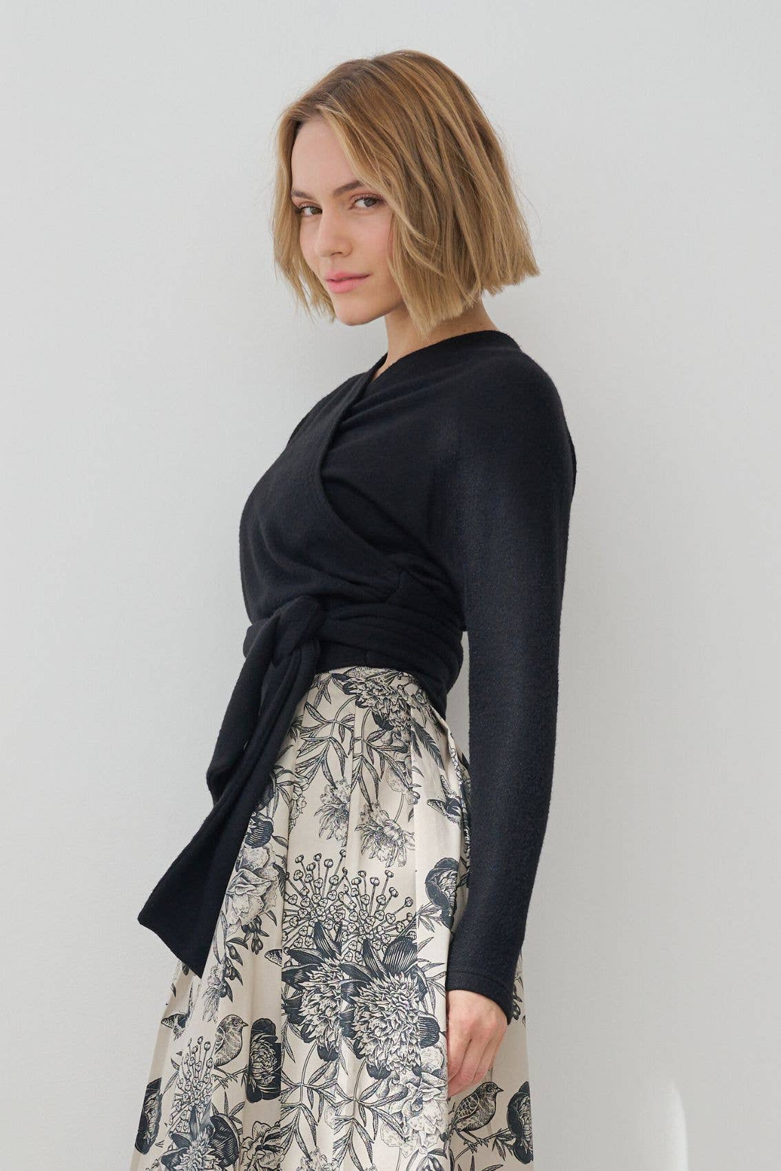 Knit Wrap Top Black: L