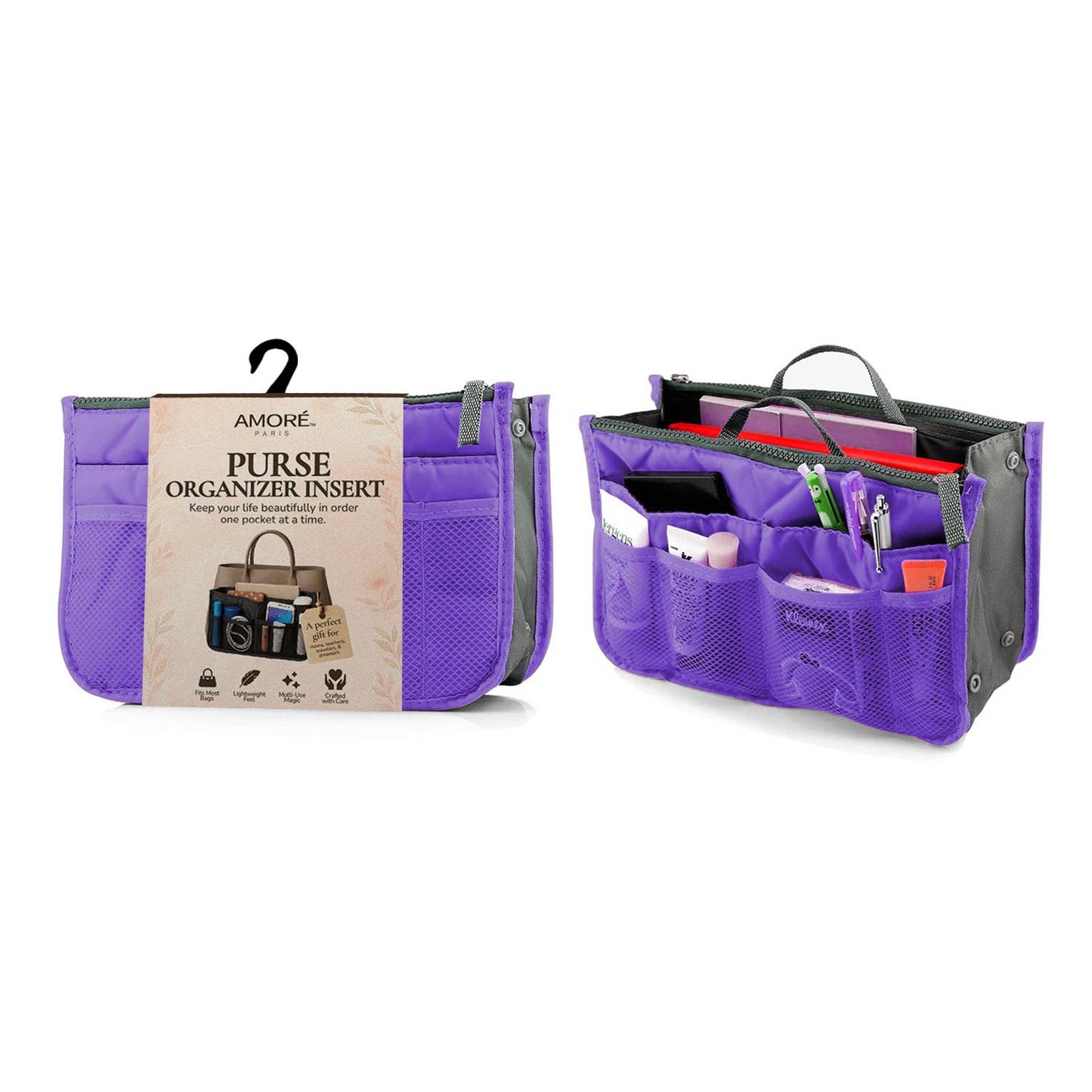 Travel Tote Handbag/Purse Insert Cosmetic Organizer: Gray