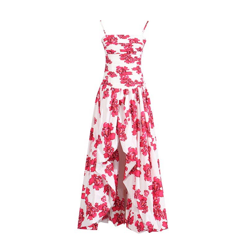 DR951Y Strapless Printed High Slit Maxi Dress for Women: Light blue / English / M