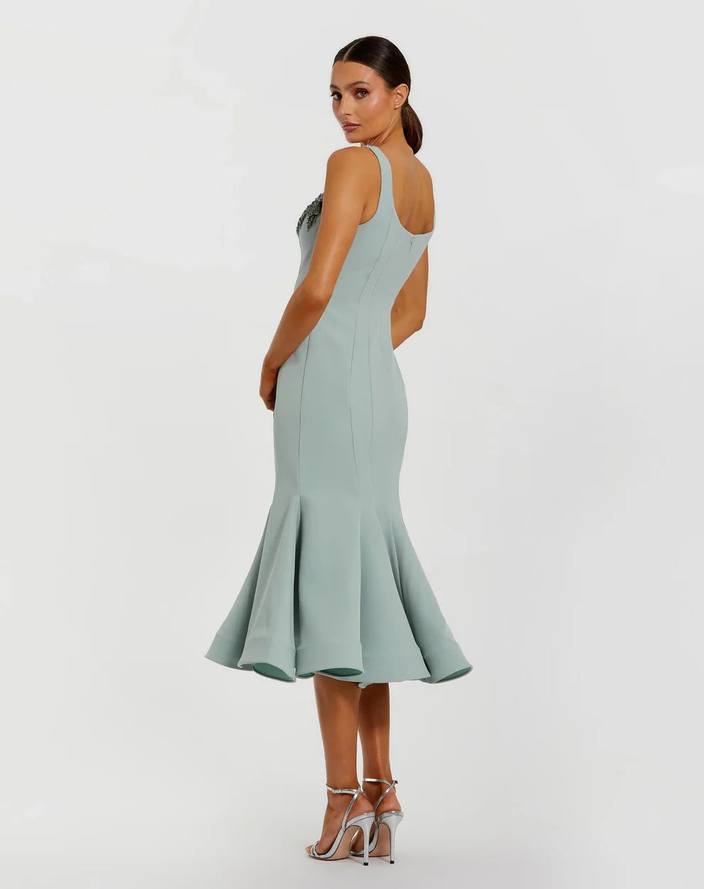 Green Sleeveless Midi Dress With Floral Embellishments Style #11948