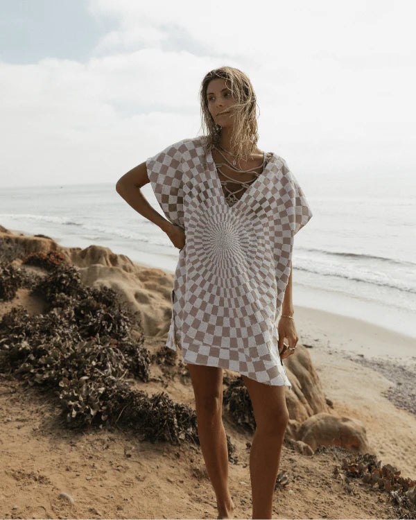 Sand Cloud   |     Checkered Brown and Tan Women's Beach Cover Up