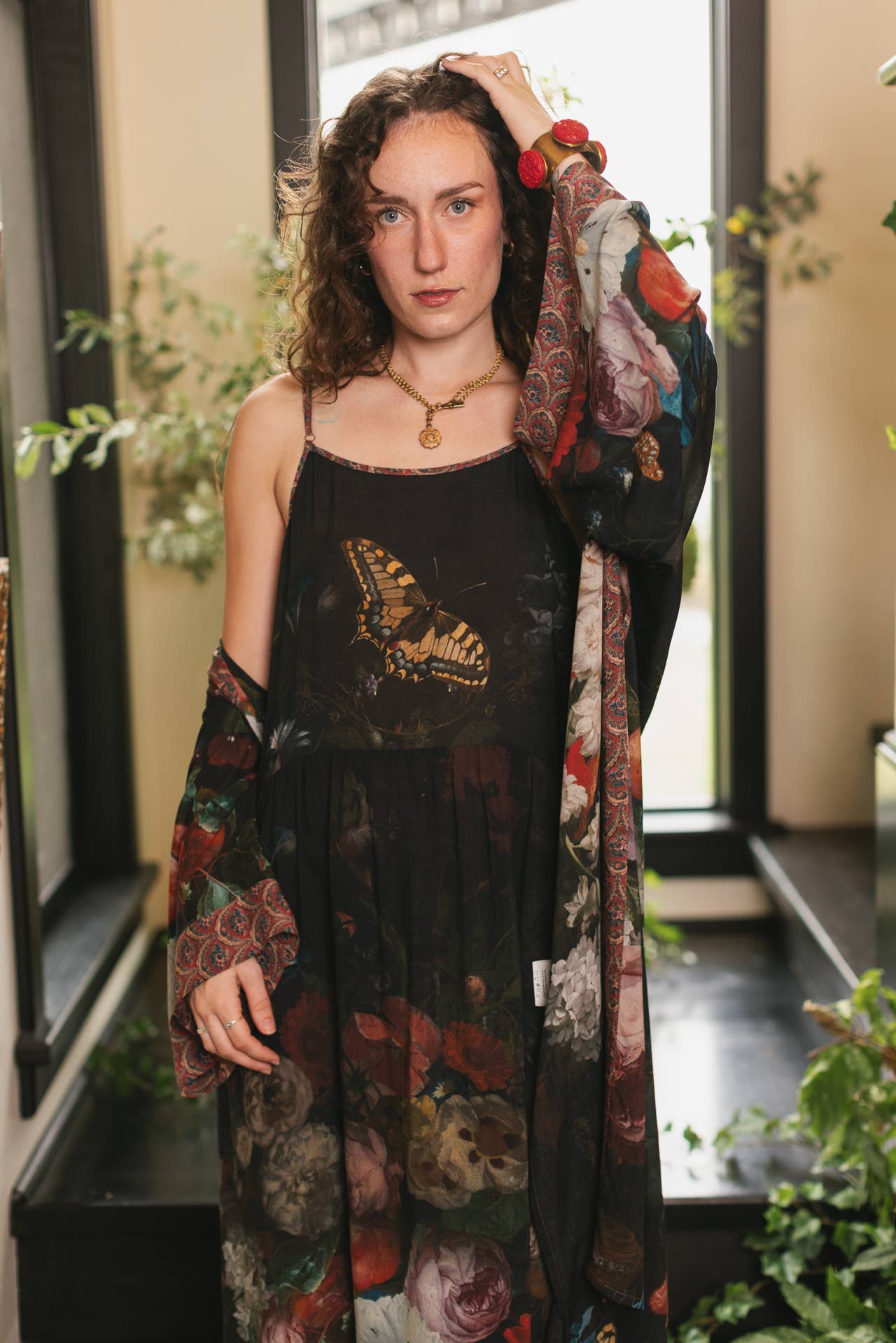 Flight of Fancy Bohéme Long Maxi Slip Dress w/Hummingbirds: L/XL (fits approx. size 12-16)