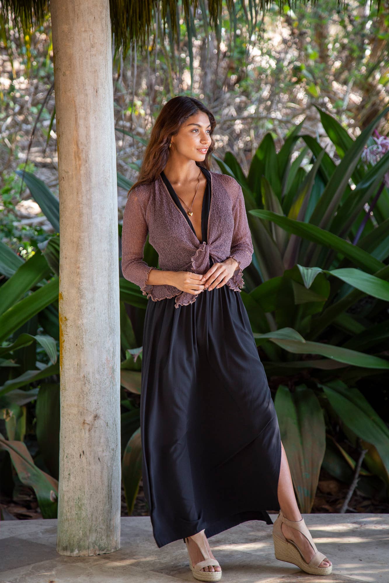 Summer Knit Sheer Cardigan Bolero Shrug Cover in Pink Chocolate: 3/4 Sleeve XS-L