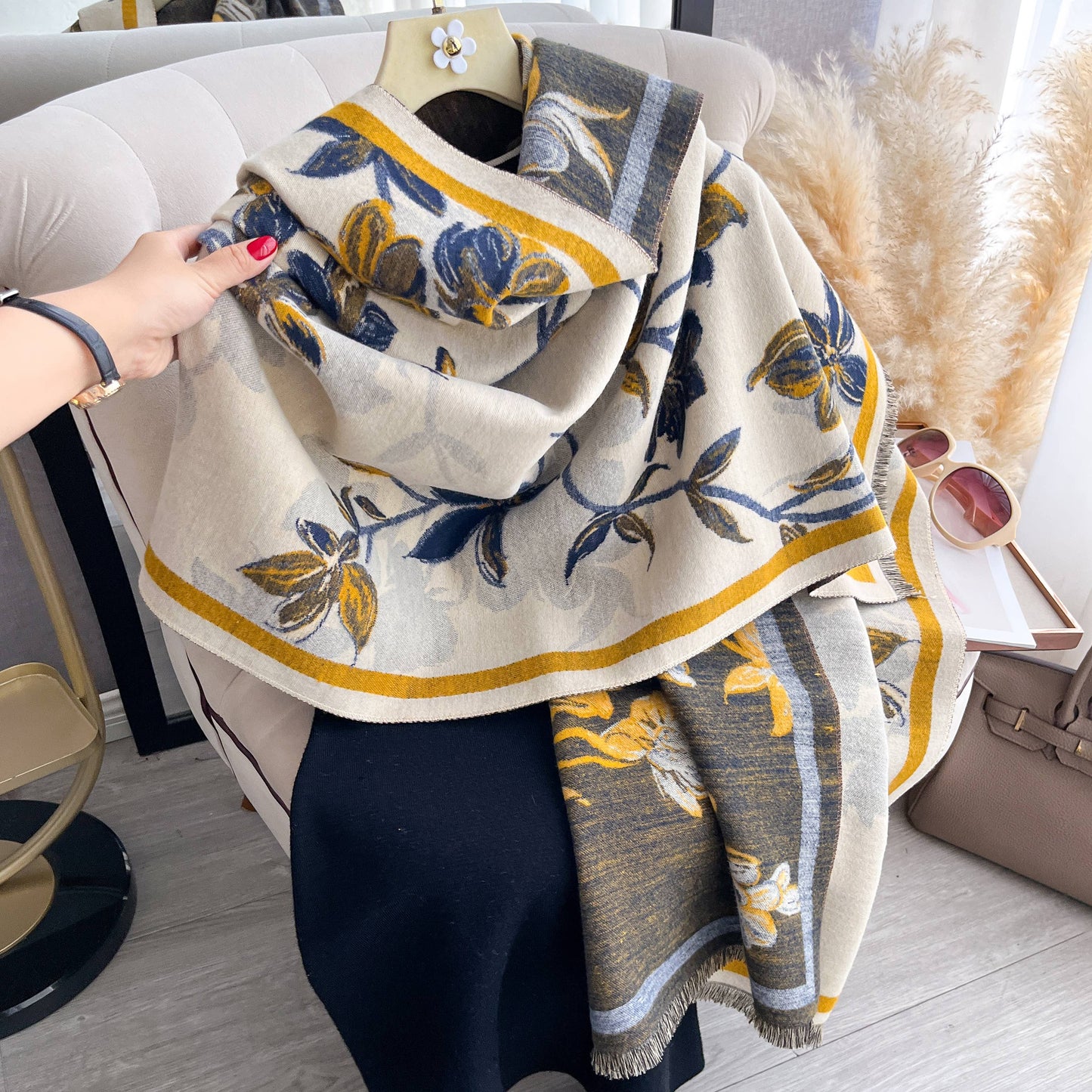 Blue / Yellow Wild Vine Reversible Wrap