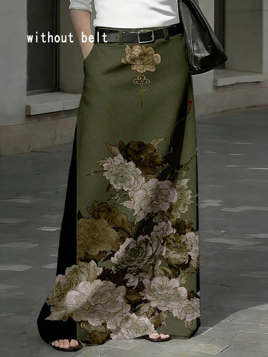 Green Floral Maxi Skirt