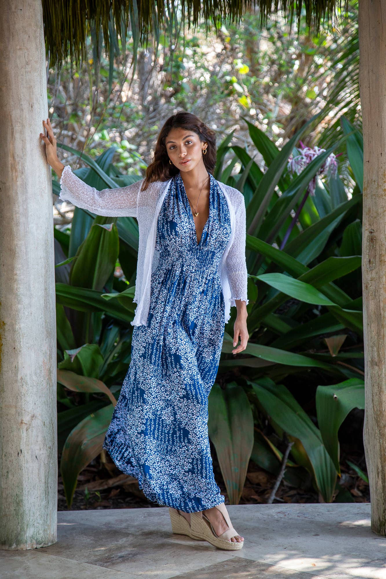 Summer Knit Sheer Cardigan Bolero Shrug Cover in White: 3/4 Sleeve XS-L