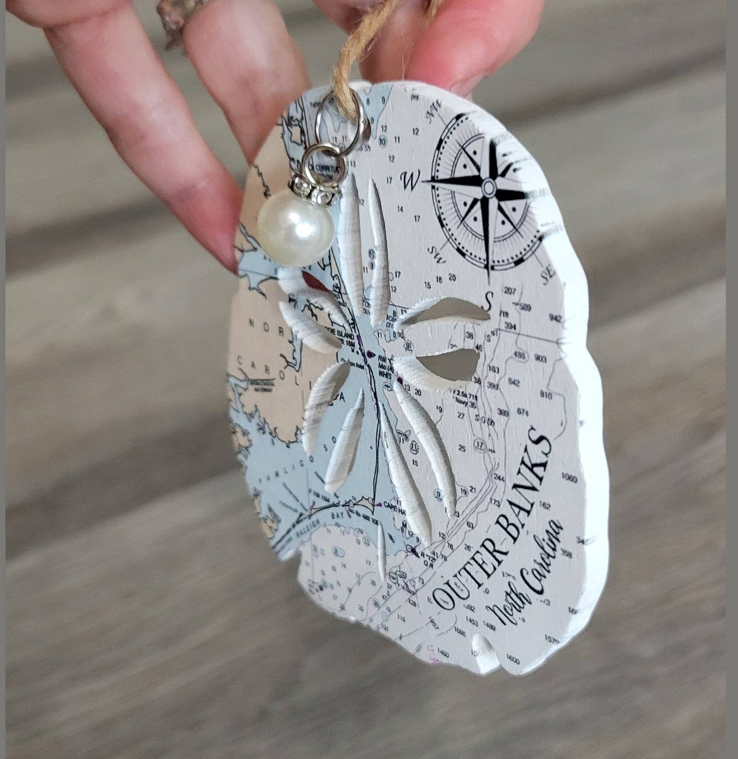 Wood Ornament - Sand Dollar Shape- Custom Map- BEST SELLER!`