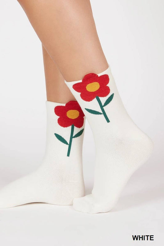 Socks   |    White Flora Design Knitted