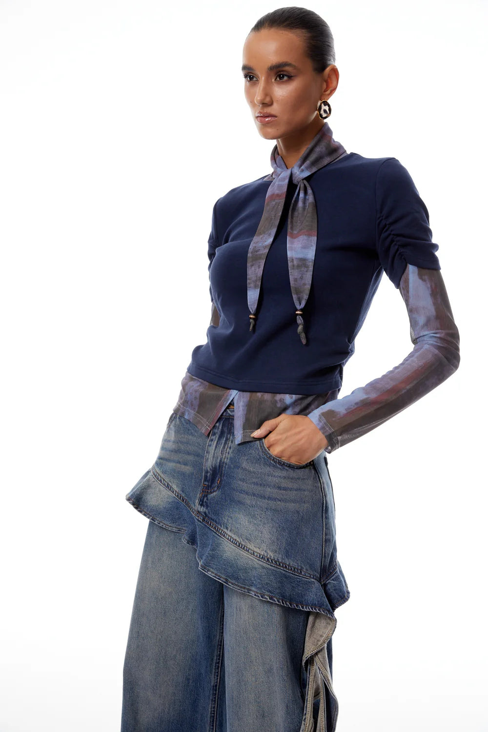 Miss Rosier   |    Blue Long sleeve shirt with mesh