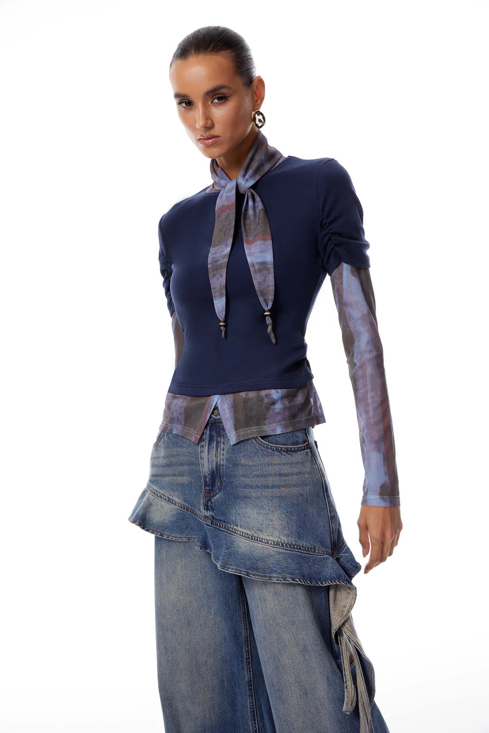 Miss Rosier   |    Blue Long sleeve shirt with mesh