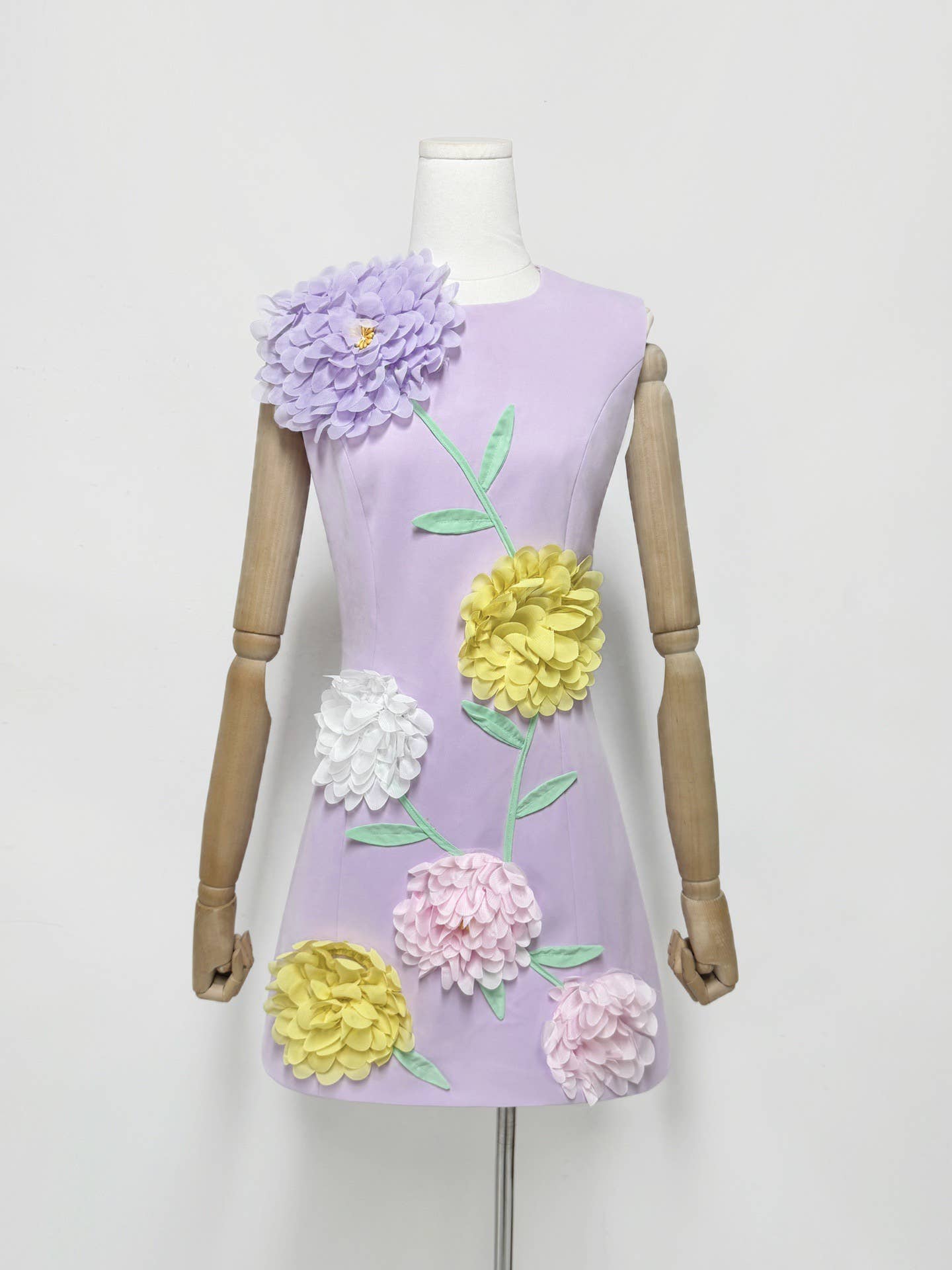 DR510Y Summer 3D Floral Embroidered Sleeveless Vest Dress: Yellow / English / M