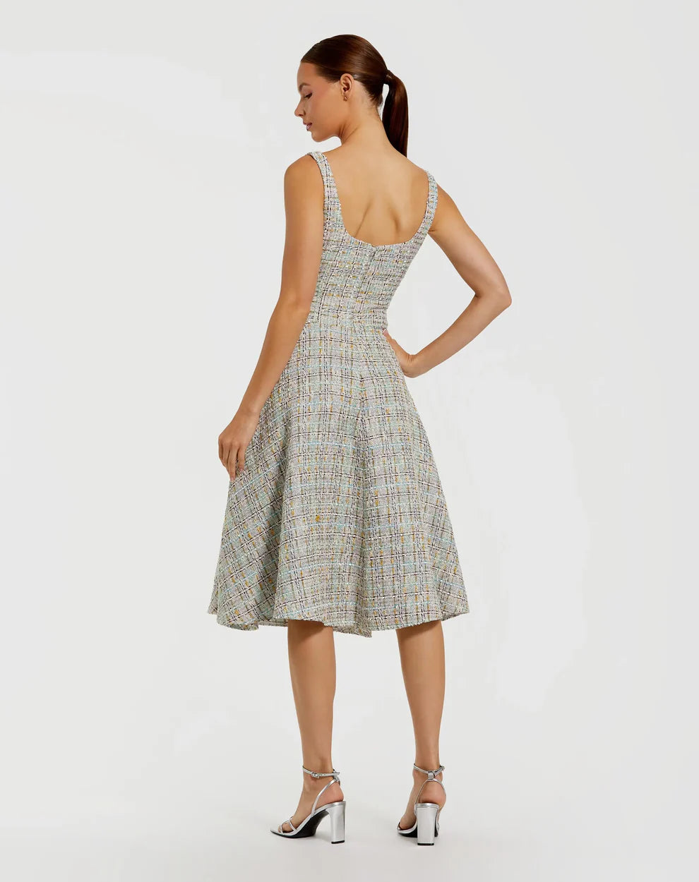 Multicolor Sleeveless Drop Waist Boucle Midi Dress Style #21066