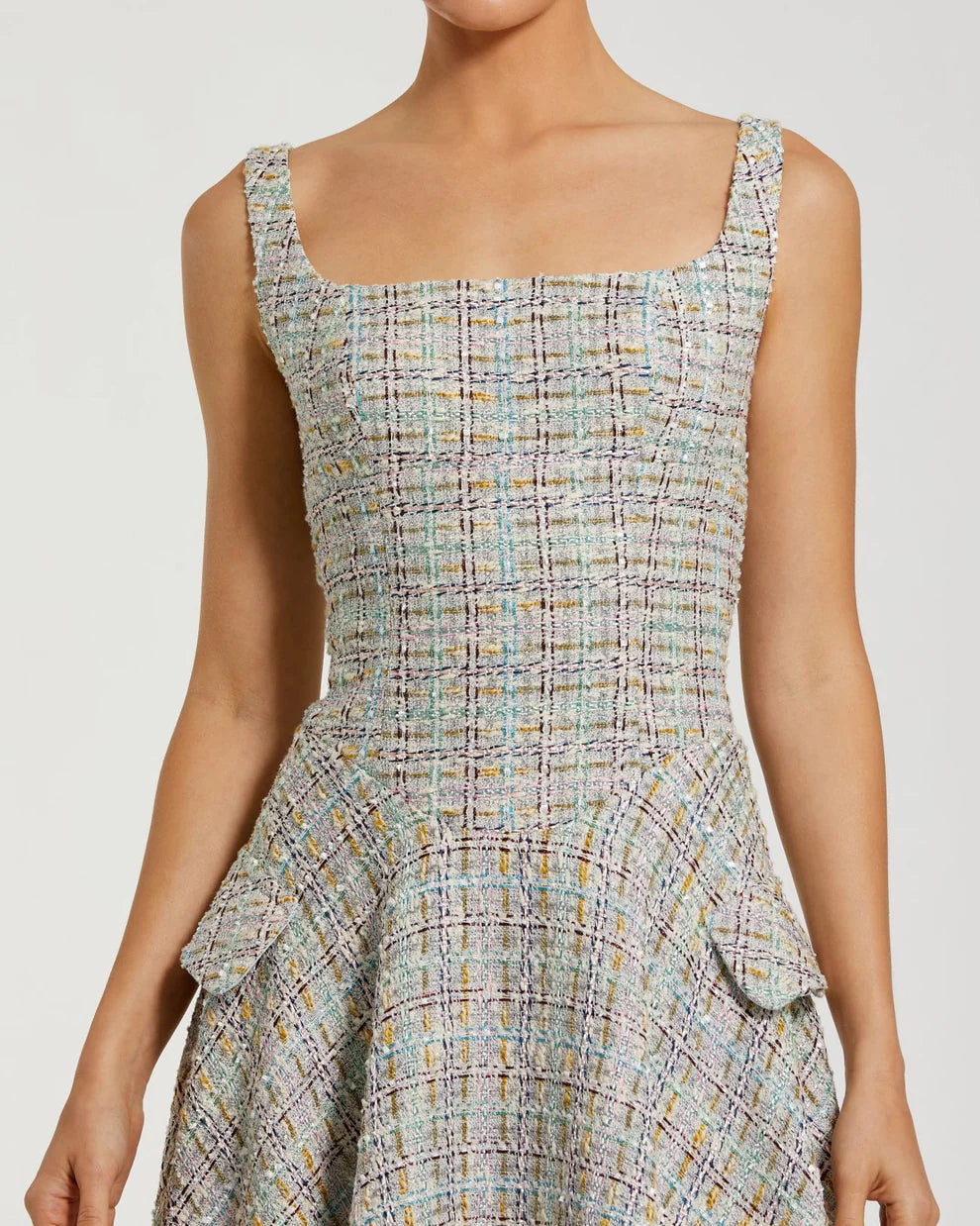 Multicolor Sleeveless Drop Waist Boucle Midi Dress Style #21066