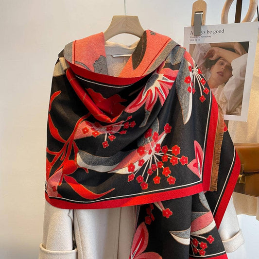 Winding River   |    Red / Black Garden Reversible Wrap – Artisan Shawl