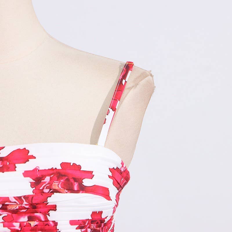 DR951Y Strapless Printed High Slit Maxi Dress for Women: Light blue / English / M