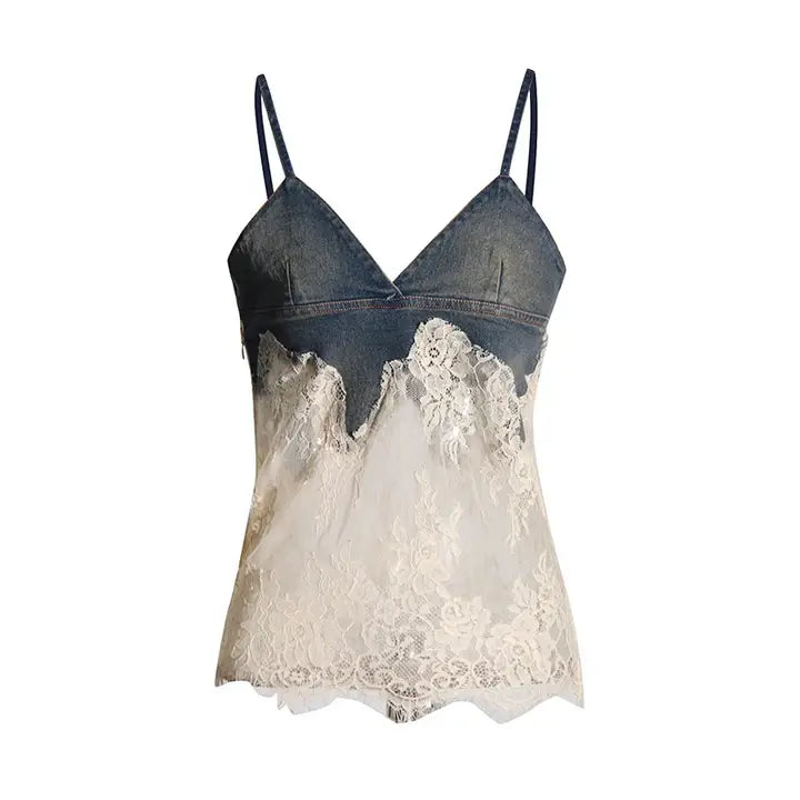 Denim & Lace Top
