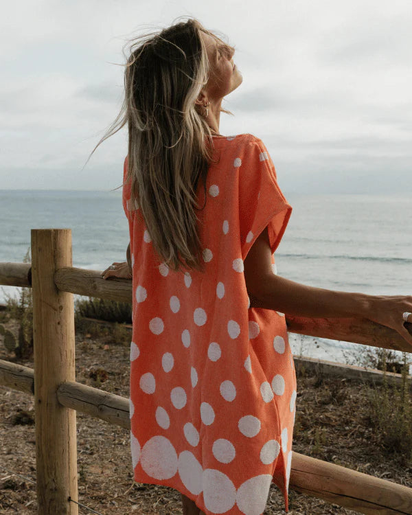Sand Cloud   |     Coral Polka Dot Beach Cover Up