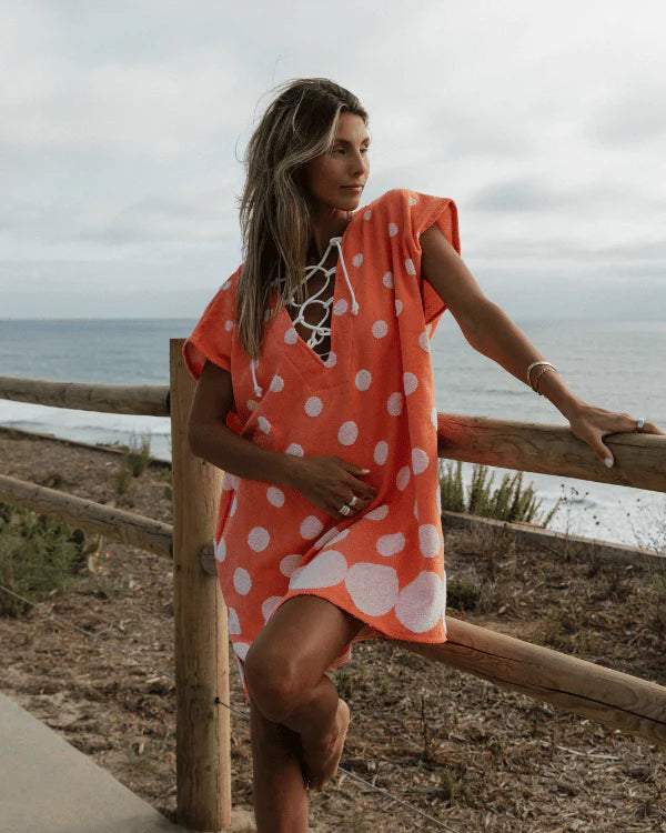 Sand Cloud   |     Coral Polka Dot Beach Cover Up