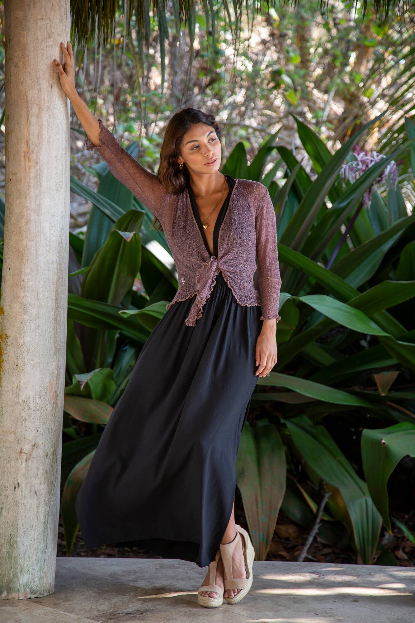 Summer Knit Sheer Cardigan Bolero Shrug Cover in Pink Chocolate: 3/4 Sleeve XS-L