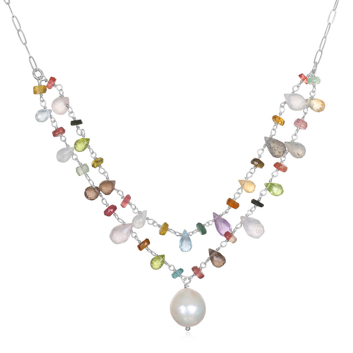 Layered Baroque Pearl Wildflower Necklace: Gold Filled