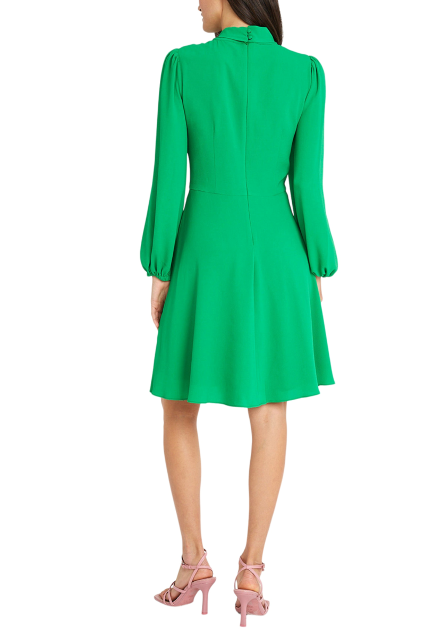 Maggy London Long Sleeve Tie-Neck Flare Dress: GOLF GREEN / 6