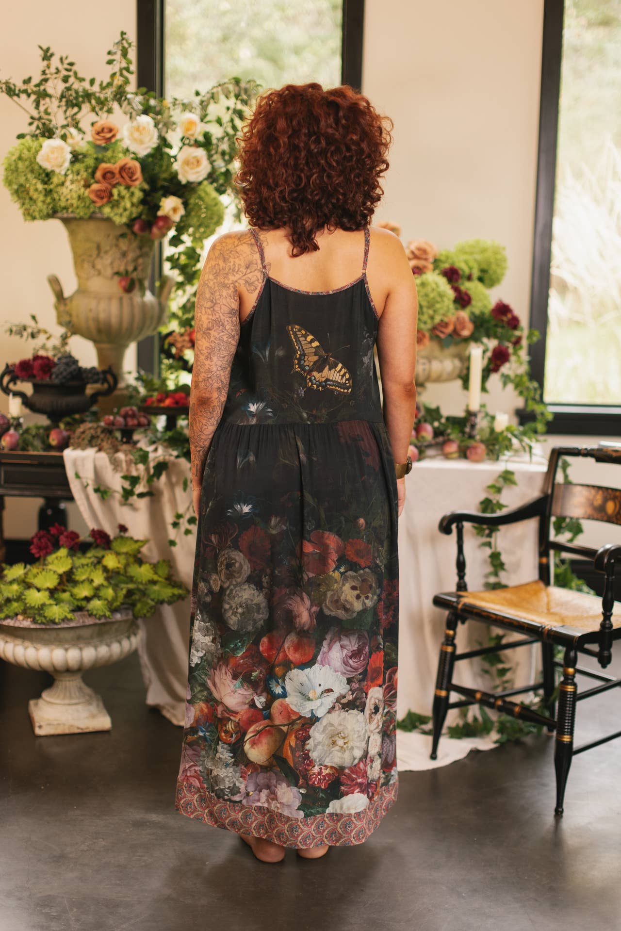 Flight of Fancy Bohéme Long Maxi Slip Dress w/Hummingbirds: L/XL (fits approx. size 12-16)