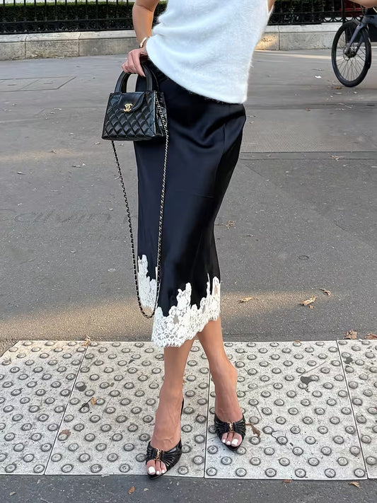 Satin, Lace-Edged Skirt